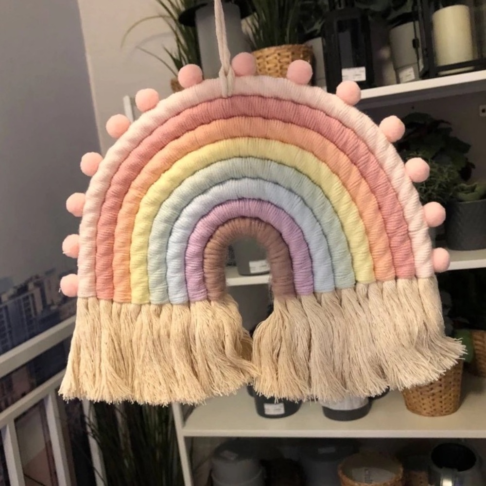 Rainbow woven macrame wall decor tapestry bedroom living room hanging Large - Picture 4 of 8